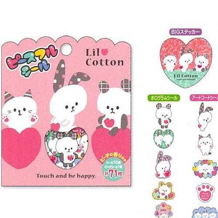 Stationery Kawaii Import Sticker Flakes | Mind Wave Lil Cotton 71-Piece Scented Sticker Sack: Kitties, Bunnies, And Bears