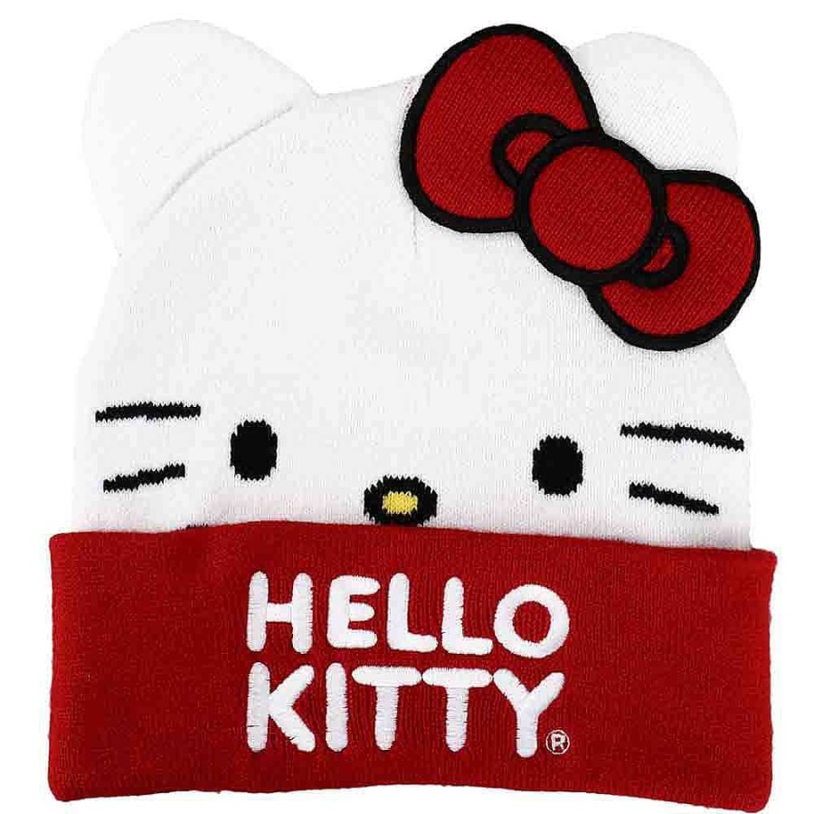 Styles BioWorld Sanrio Apparel | Hello Kitty Face Embroidered Cuff Beanie Hat