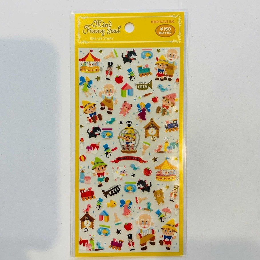 Stationery Kawaii Import Japanese Stickers | Mind Wave Dream Story Stickers With Golden Accents: Pinocchio