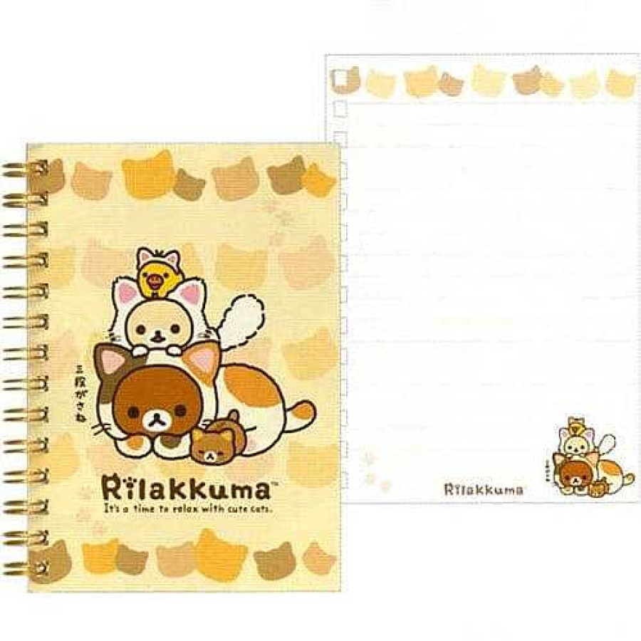 Stationery Kawaii Import Spiral Notebooks | San-X Rilakku Cat A6 Lined Spiral Notebook With Hard Cover: Beige