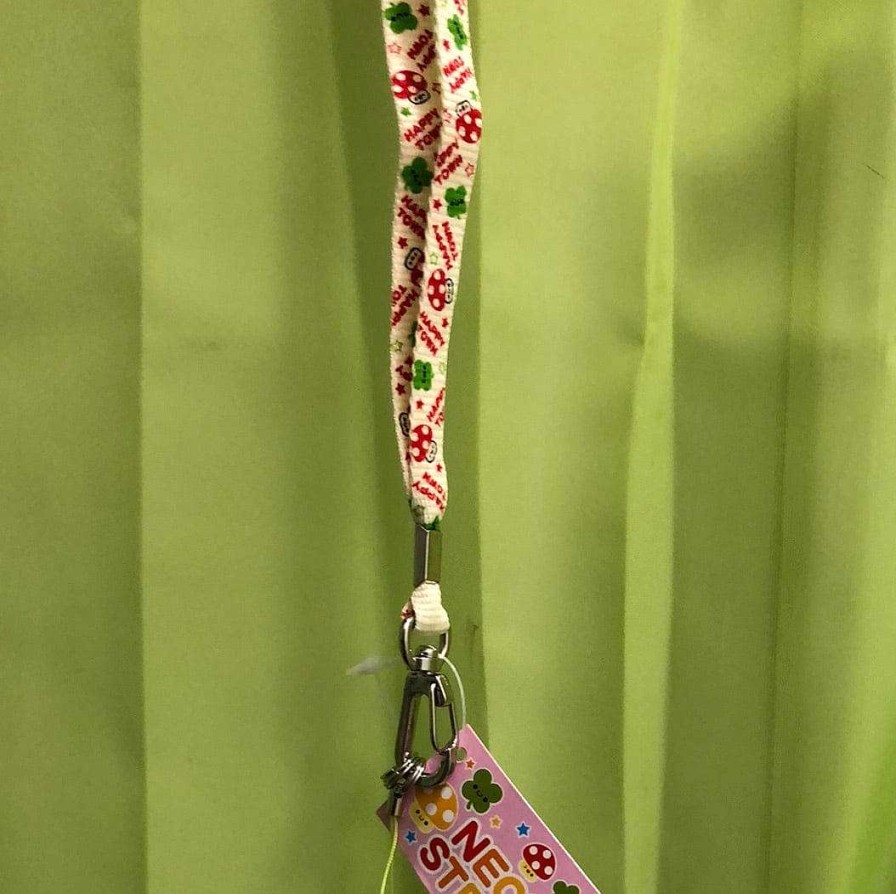 Styles Kawaii Import Keychains & Lanyards | Happy Town Mushroom Lanyard With Accessory Strap