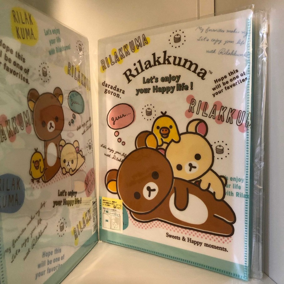 Stationery Kawaii Import | Rilakkuma Let'S Enjoy Your Happy Life! 6 + 1 Sliding Zip Lock Pockets A4 Plastic File Folder