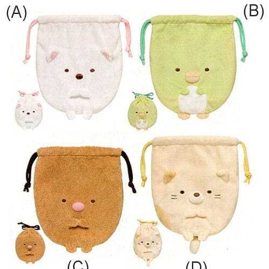 Styles Kawaii Import Drawstring Bags | San-X Sumikko Gurashi "Things In The Corner" 6.7" Drawstring Plushy Pouch: © Ton Katsu Pork Cutlet