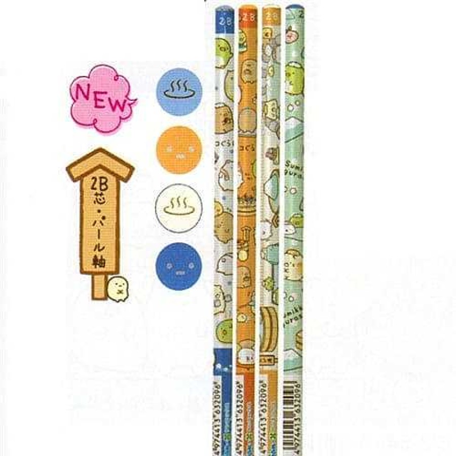 Stationery Kawaii Import Lead Pencils | San-X Sumikko Gurashi "Things In The Corner" 2B Lead Pencils 4-Piece Set: Hot Spring Spa (2014)