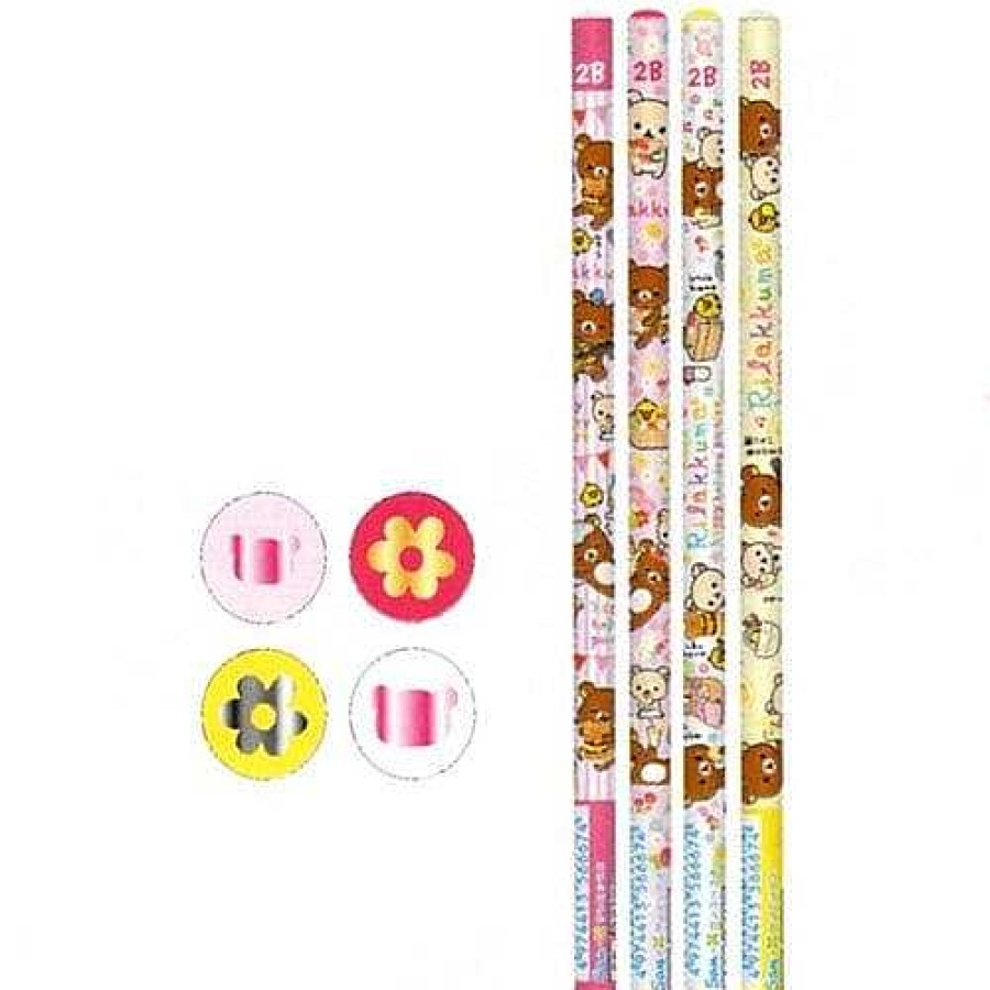 Stationery Kawaii Import Lead Pencils | San-X Rilakkuma Happy Holiday Picnic 2B Lead Pencils: Complete 4-Piece Set (2012)