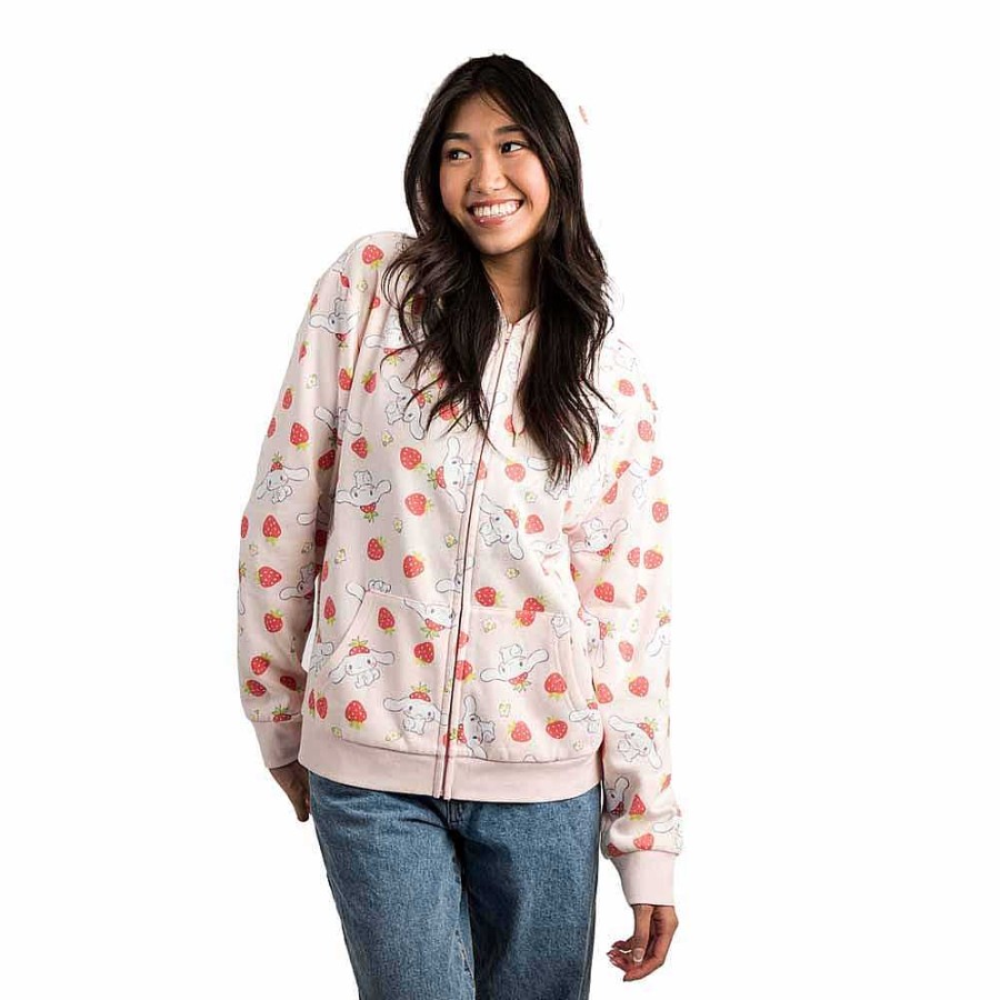 Styles BioWorld Sanrio Apparel | Cinnamoroll Strawberry Light Pink Zip-Up Hoodies