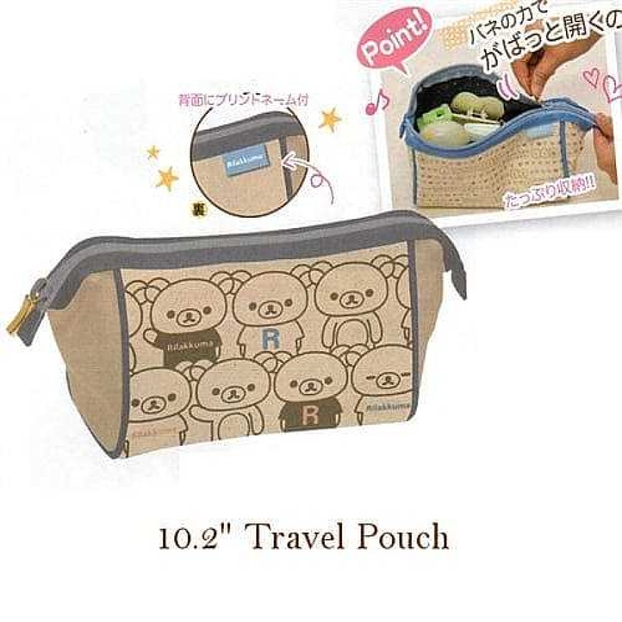 Styles Kawaii Import Makeup Pouches | San-X Rilakkuma Relax Bear 10.2" Canvas Travel Pouch: (A)