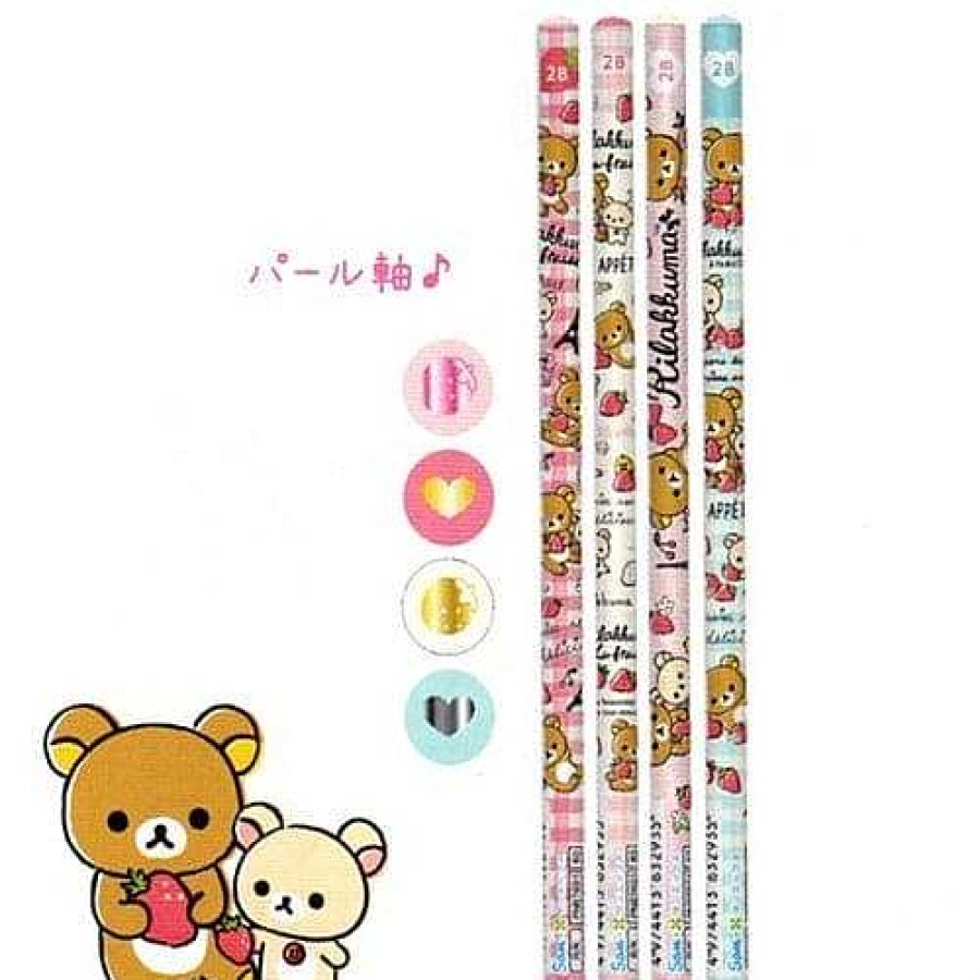 Stationery Kawaii Import Lead Pencils | San-X Rilakkuma La Fraise A Paris 2B Lead Pencils: Complete 4-Piece Set (2014)