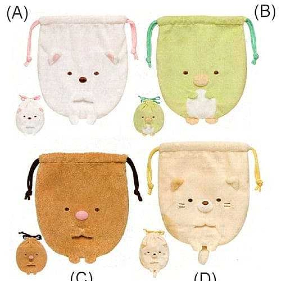 Styles Kawaii Import Drawstring Bags | San-X Sumikko Gurashi "Things In The Corner" 6.7" Drawstring Plushy Pouch: (D) Cat