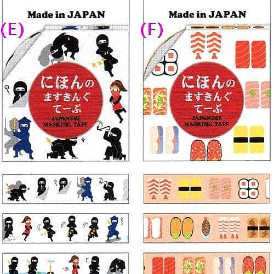 Stationery Kawaii Import Washi & Deco Tape | Kamio Washi Paper Tape: Ninja & Sushi