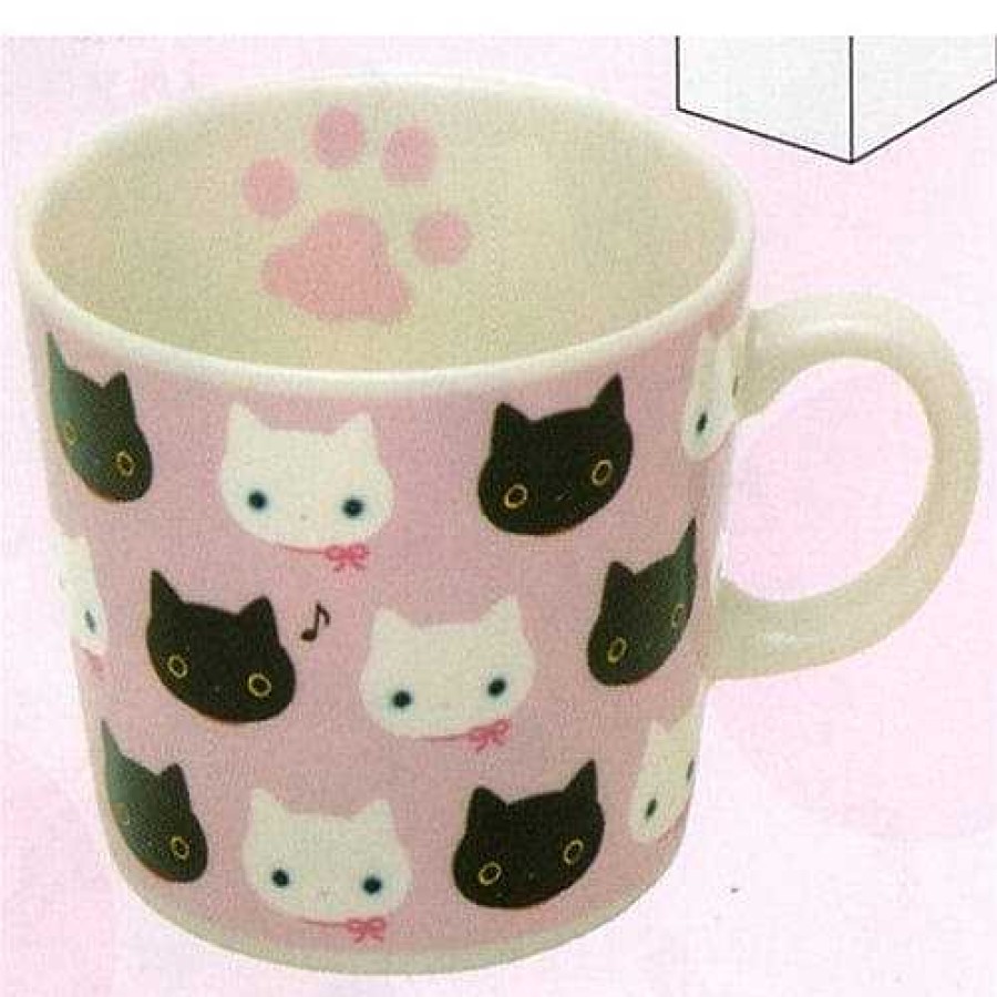 Homegoods Kawaii Import | San-X Kutusita Nyanko Mug: White Kitty Friend Pink