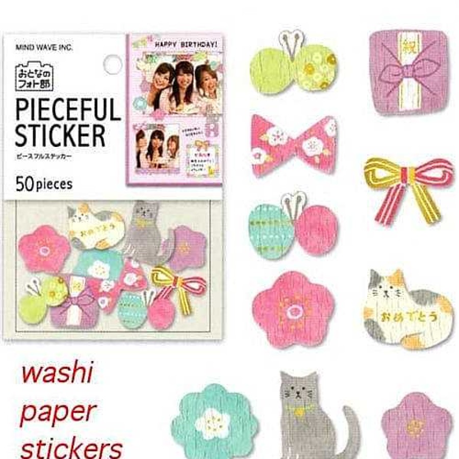 Stationery Kawaii Import Sticker Flakes | Mind Wave Washi Paper Pieceful Sticker Sack: © Cats & Bows 50-Piece