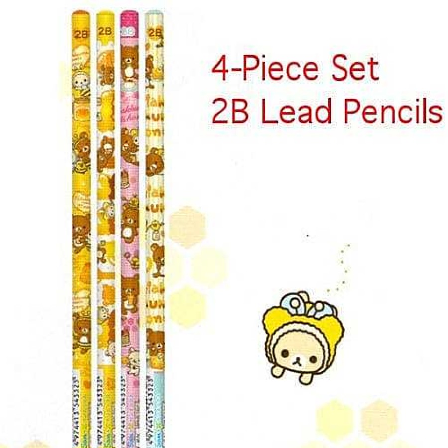 Stationery Kawaii Import Lead Pencils | San-X Rilakkuma Meets Honey 2B Lead Pencils: Complete 4-Piece Set (2011)