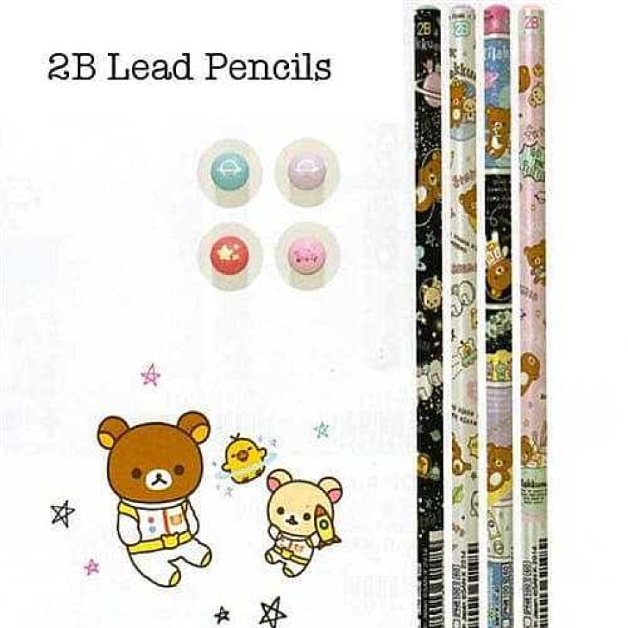 Stationery Kawaii Import Lead Pencils | San-X Rilakkuma Universe 2B Lead Pencils: Complete 4-Piece Set (2014)