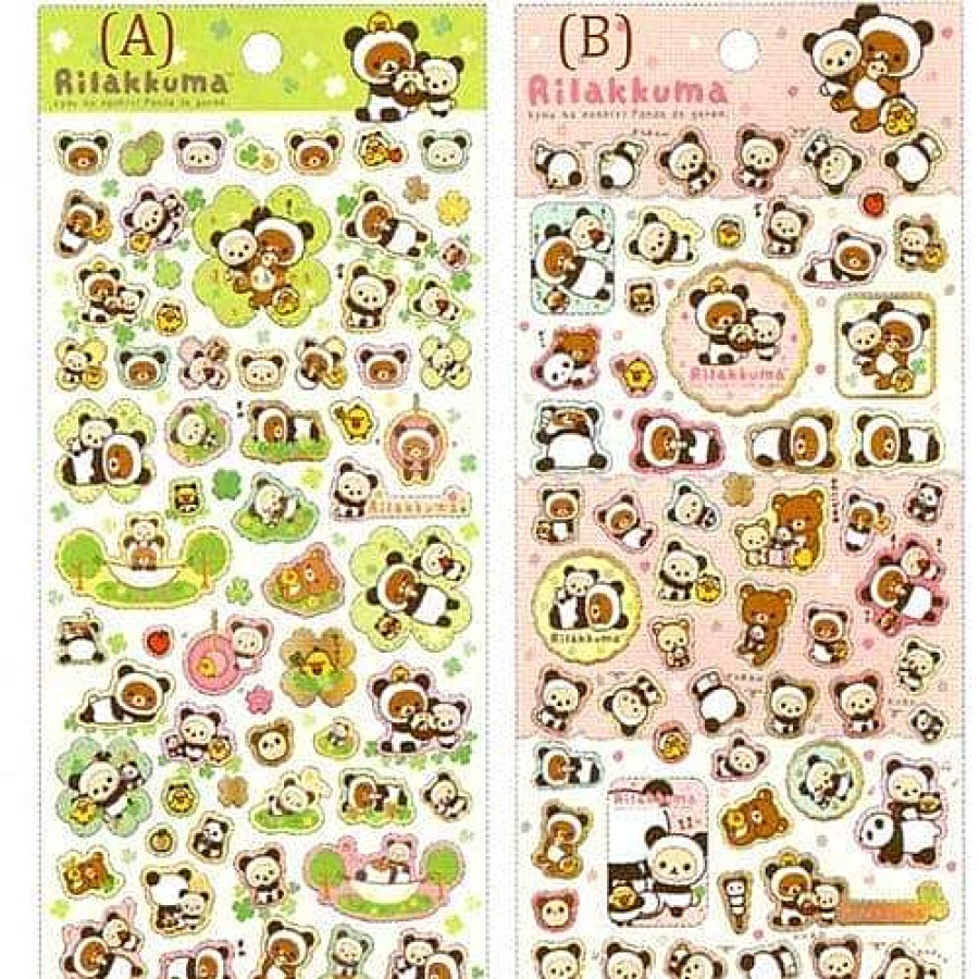 Stationery Kawaii Import San-X Stickers & Washi | San-X Rilakkuma Panda Bear Stickers With Metallic Accent