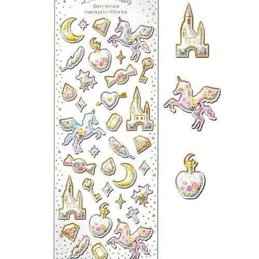 Stationery Kawaii Import Japanese Stickers | Q-Lia Unicorn Castle Sparkly Thick Clear Epoxy Stickers