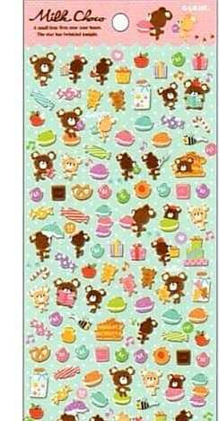 Stationery Kawaii Import Japanese Stickers | Q-Lia Thick Plastic Stickers: Milk Choco Bear With Macarons