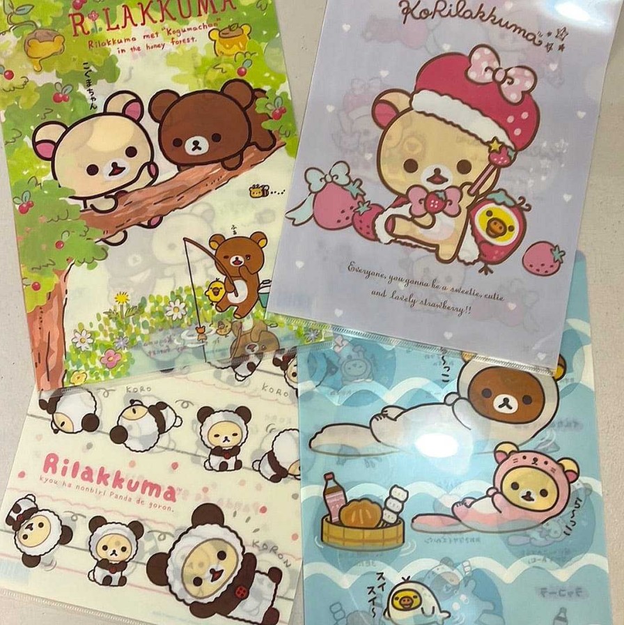 Stationery Kawaii Import | Rilakkuma Vinyl A4 File Folders 4-Packs