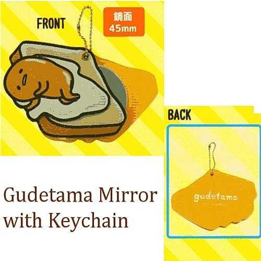 Styles Kawaii Import Keychains & Lanyards | Sanrio Japan Gudetama Lazy Egg Compact Mirror With Keychain