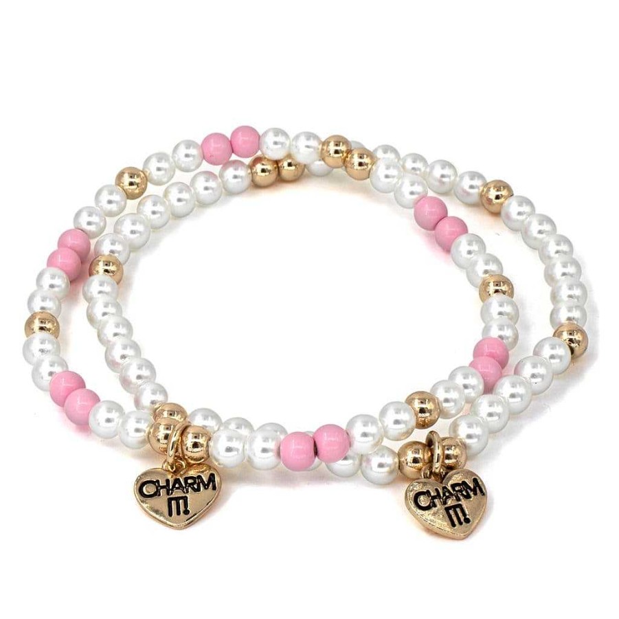 Styles Charm It Charm It! | 4Mm Gold Pearl Stretch Bead Bracelet Set