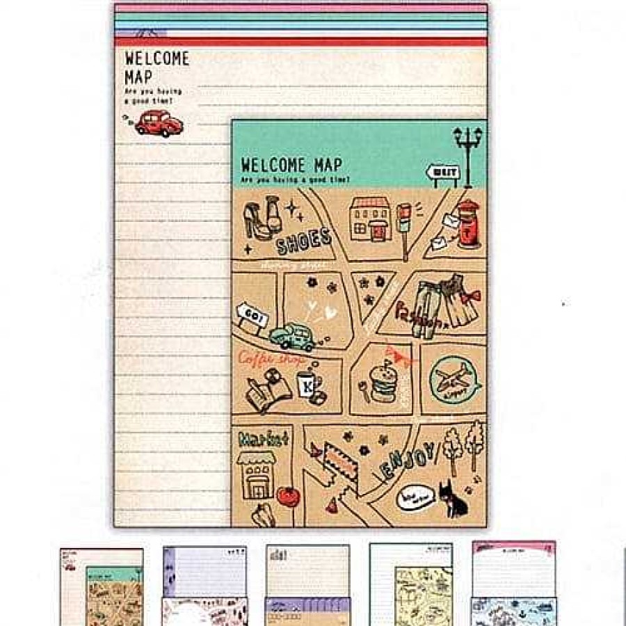 Stationery Kawaii Import Letter Sets | Kamio Welcome Map Skyser Craper Five Design Letter Set