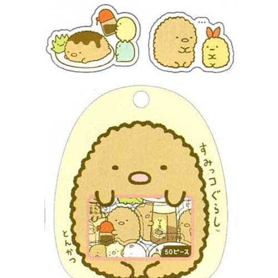 Stationery Kawaii Import Sticker Flakes | San-X Sumikko Gurashi "Things In The Corner" 50-Piece Sticker Sack: Ton Katsu Fried Pork Cutlet