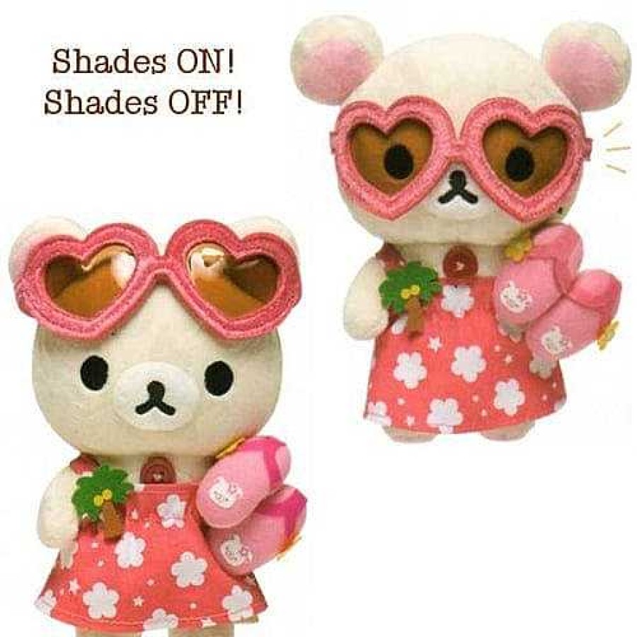 Plush Kawaii Import | San-X Aloha Rilakkuma Paradise In Hawaii 7.5" Little Bear With Pink Sun Dress And Movable Sunglasses