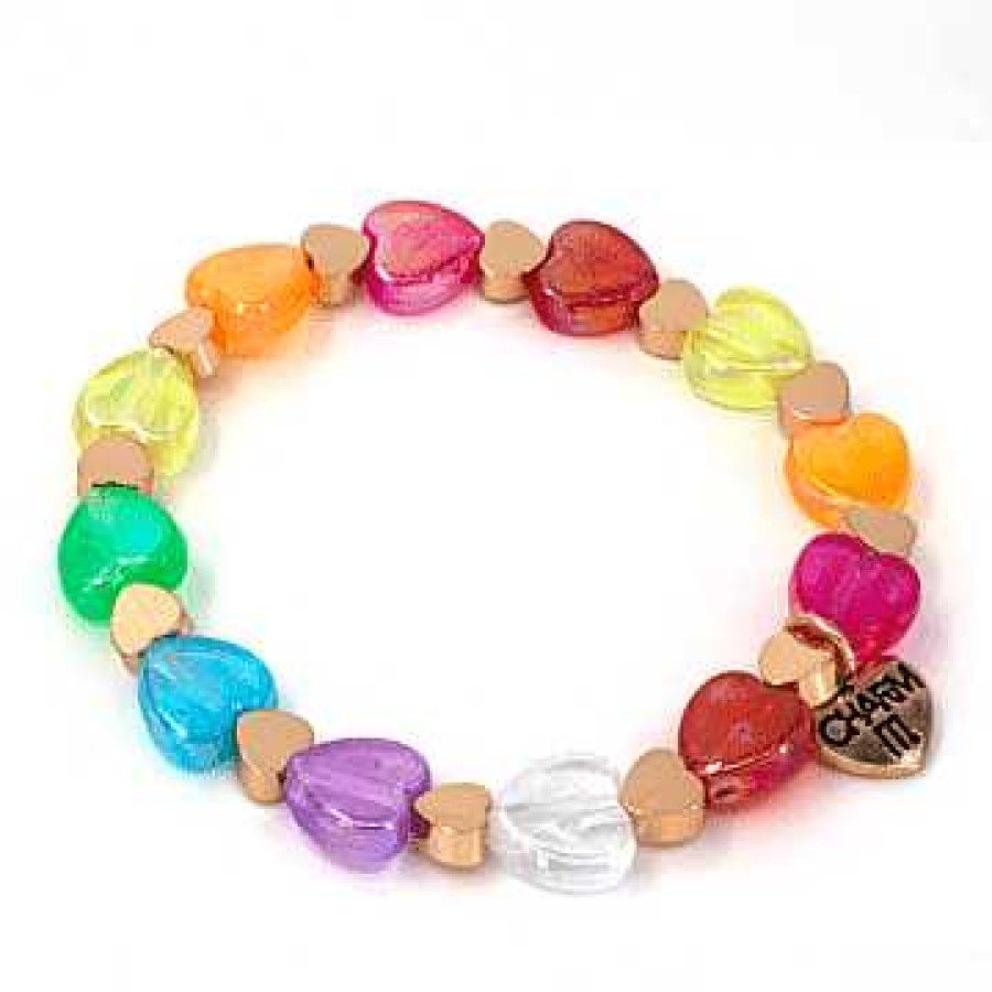 Styles Charm It Charm It! | Gold Rainbow Heart Bead Stretch Bracelet