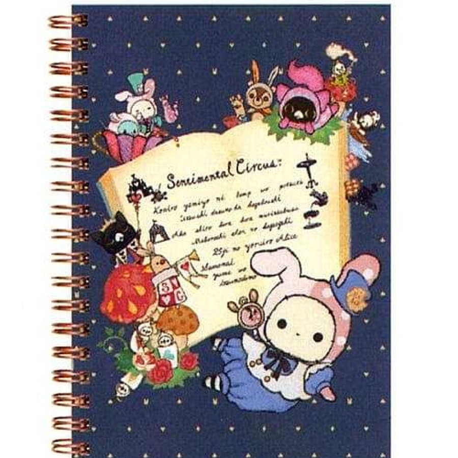 Stationery Kawaii Import Spiral Notebooks | San-X Sentimental Circus Alice Ruled B6 Spiral Notebook With Hard Cover: Dark Blue