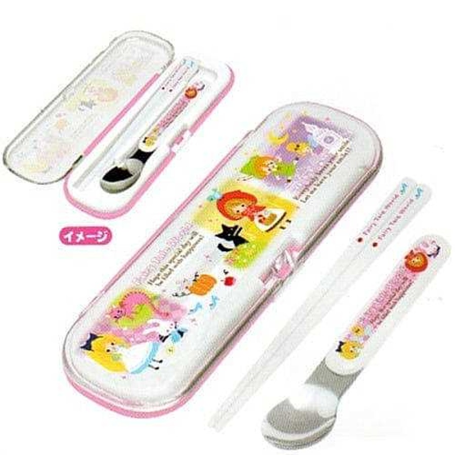 Homegoods Kawaii Import | Kamio *Story Books* Fairy Tale World Spoon & Chopsticks Set With Carrying Case: Pink