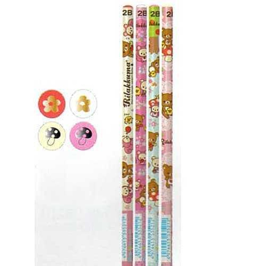 Stationery Kawaii Import Lead Pencils | San-X Rilakkuma Squirrels 2B Lead Pencils: Complete 4-Piece Set (2010)