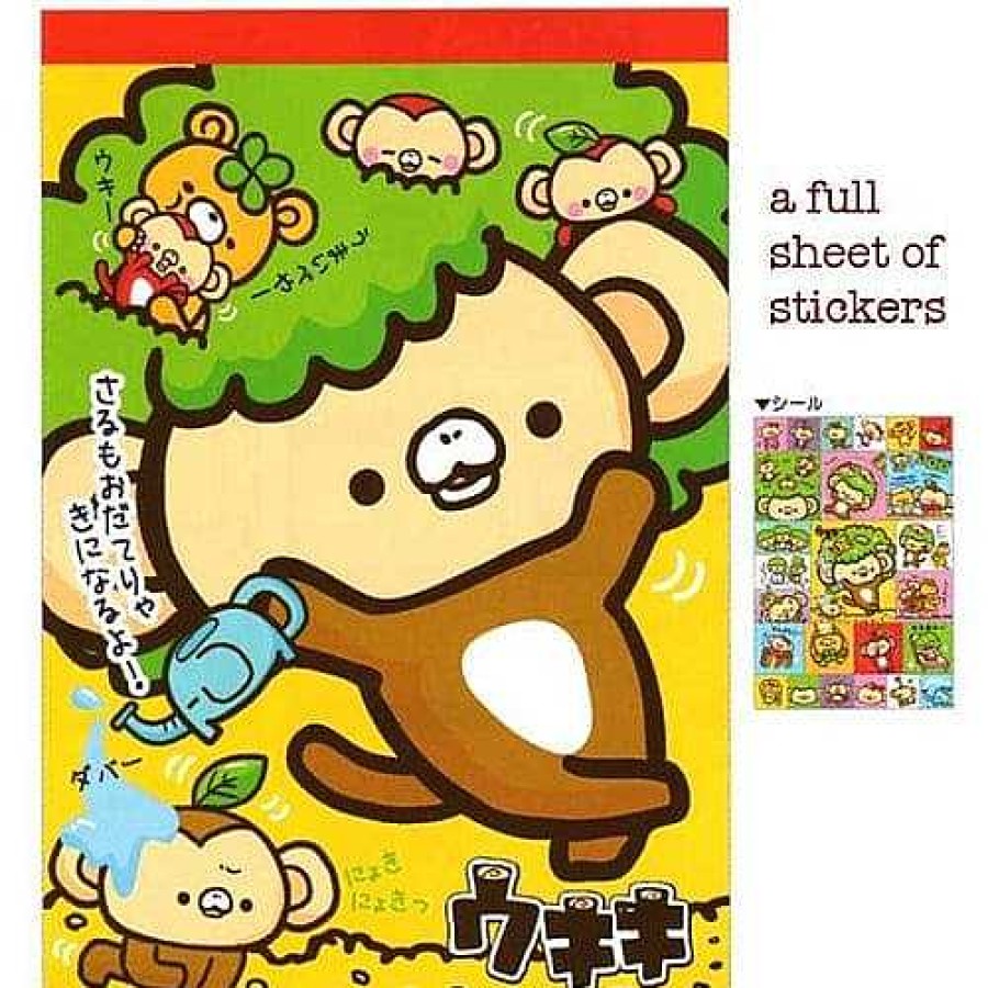 Stationery Kawaii Import Memos | Kamio Leafy Monkey Memo Pad With Stickers