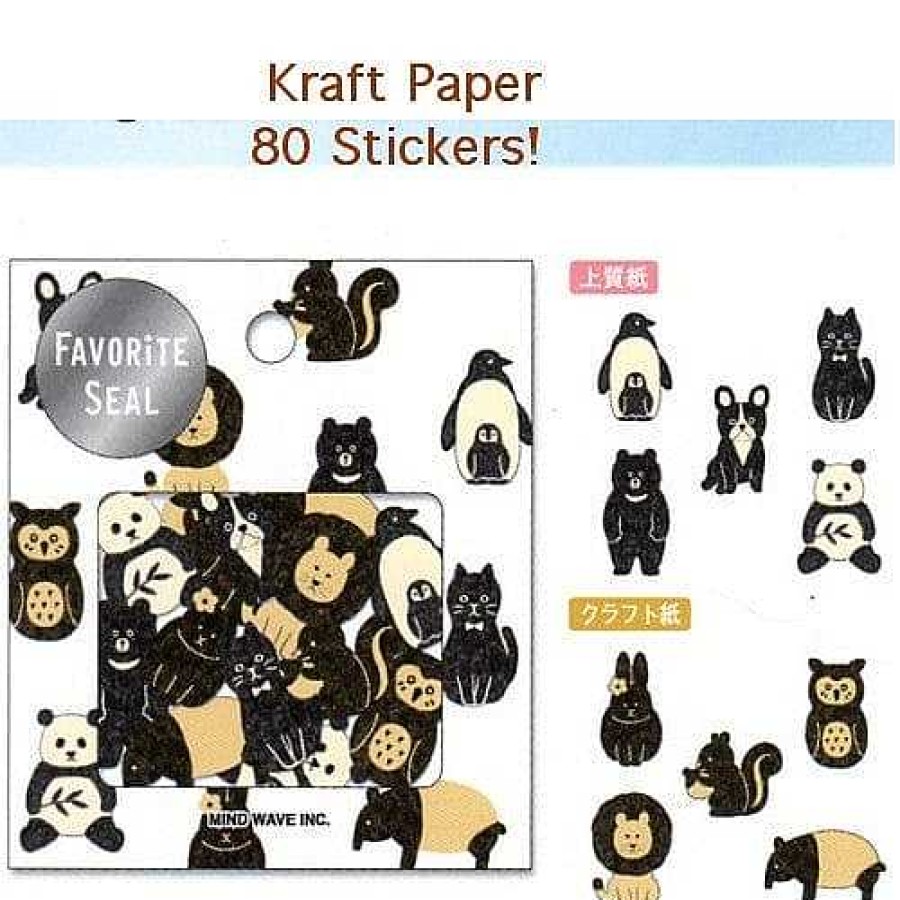 Stationery Kawaii Import Sticker Flakes | Mind Wave Favorite Seal: Kraft Animals