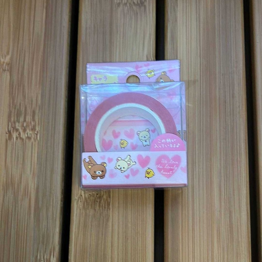 Stationery Kawaii Import Washi & Deco Tape | Rilakkuma Relax Pink Heart Washi Tape