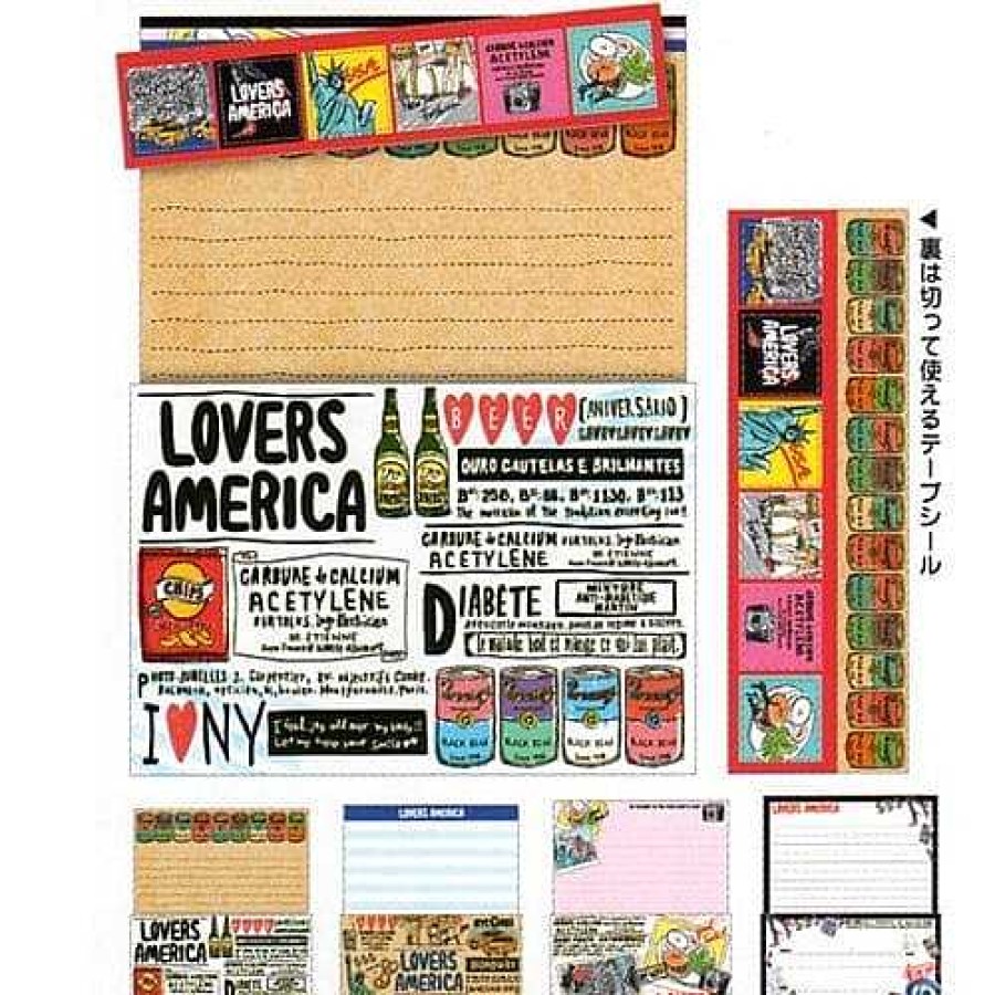 Stationery Kawaii Import Letter Sets | Kamio Lover America Quad Letter Set With Seal Stickers