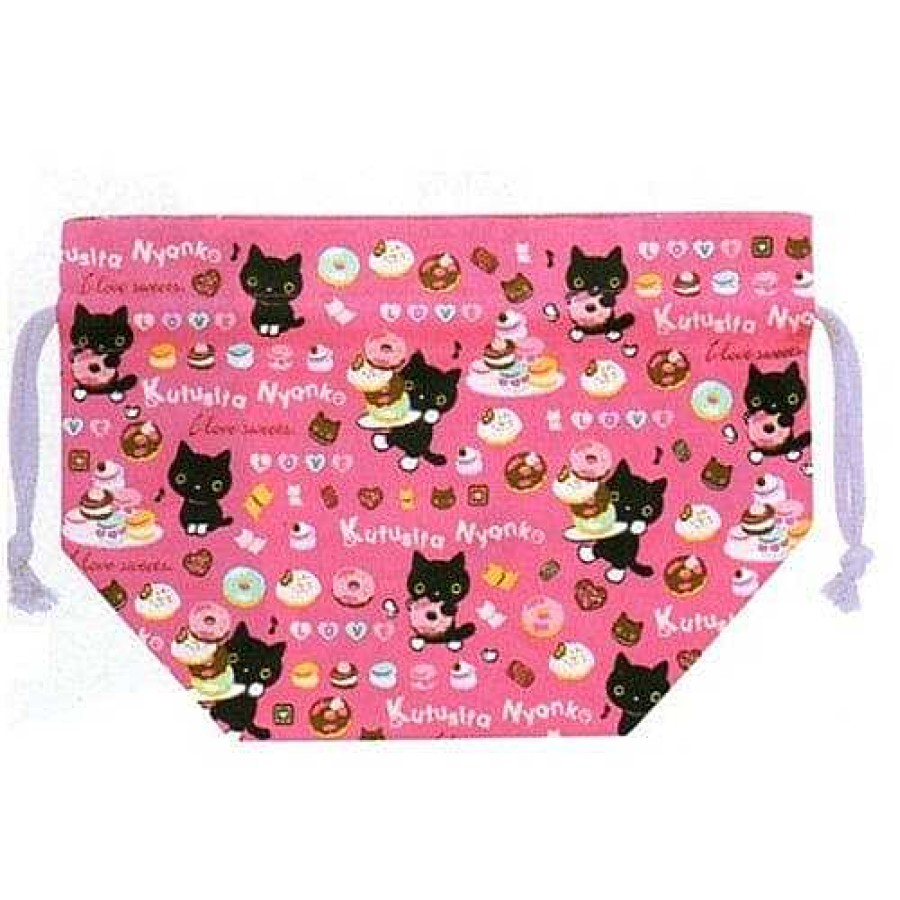 Styles Kawaii Import Drawstring Bags | San-X Kutusita Nyanko Drawstring Bento Pouch: Donuts